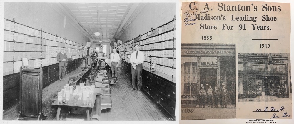 Stanton Shoe Store interior and newspaper clipping Stanton Shoe Store interior and newspaper clipping